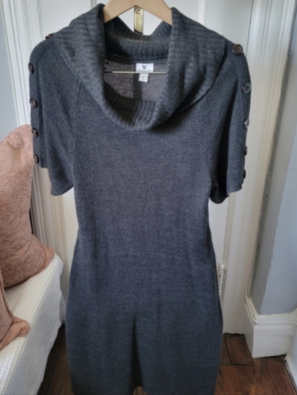Cowl Neck Short Sleeve Knit Sweater Dress- Charcoal 🌸🌺